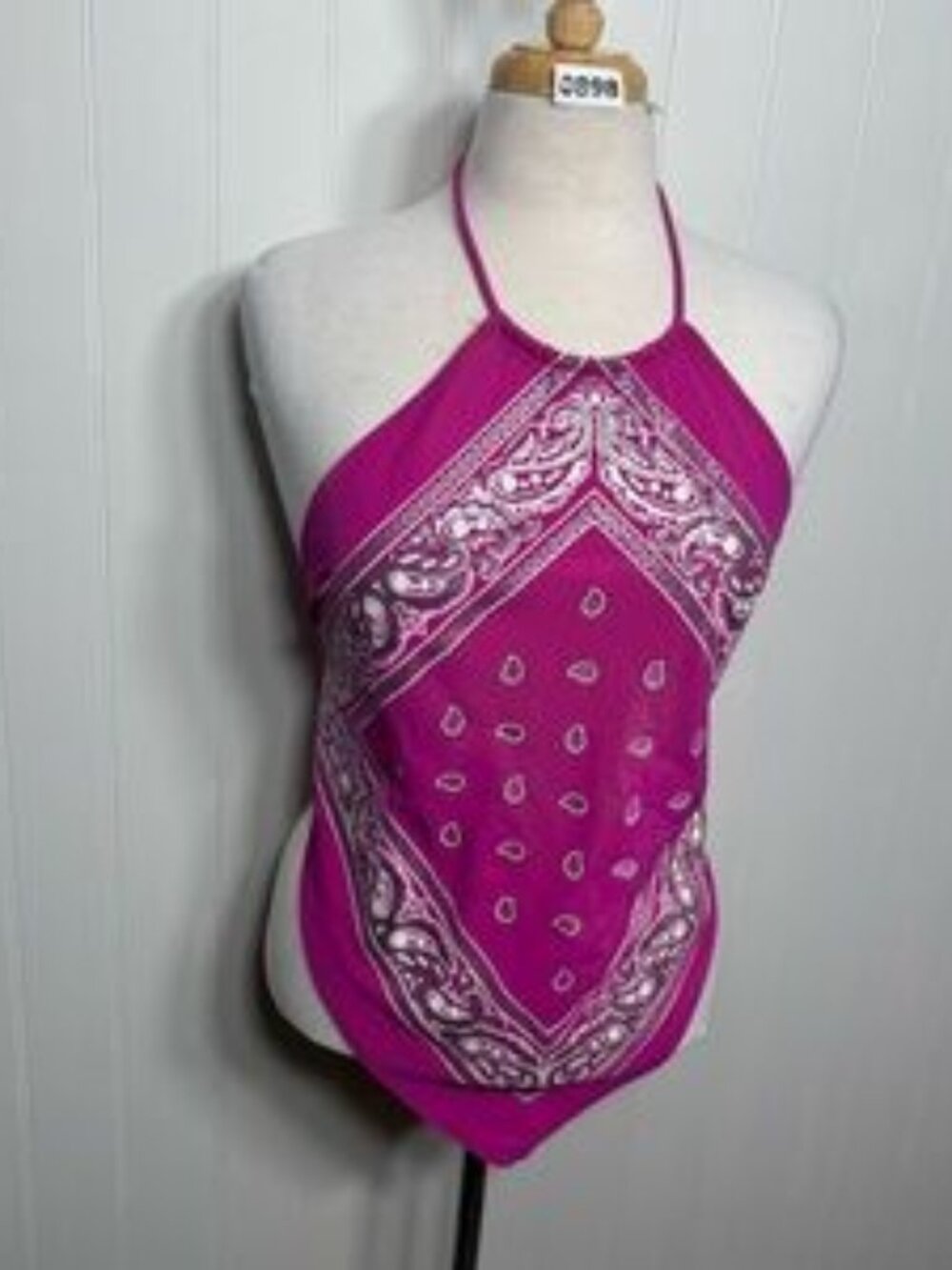 Hot Pink Paisley Bandana Halter Top Y2K Festival Boho Style l Top